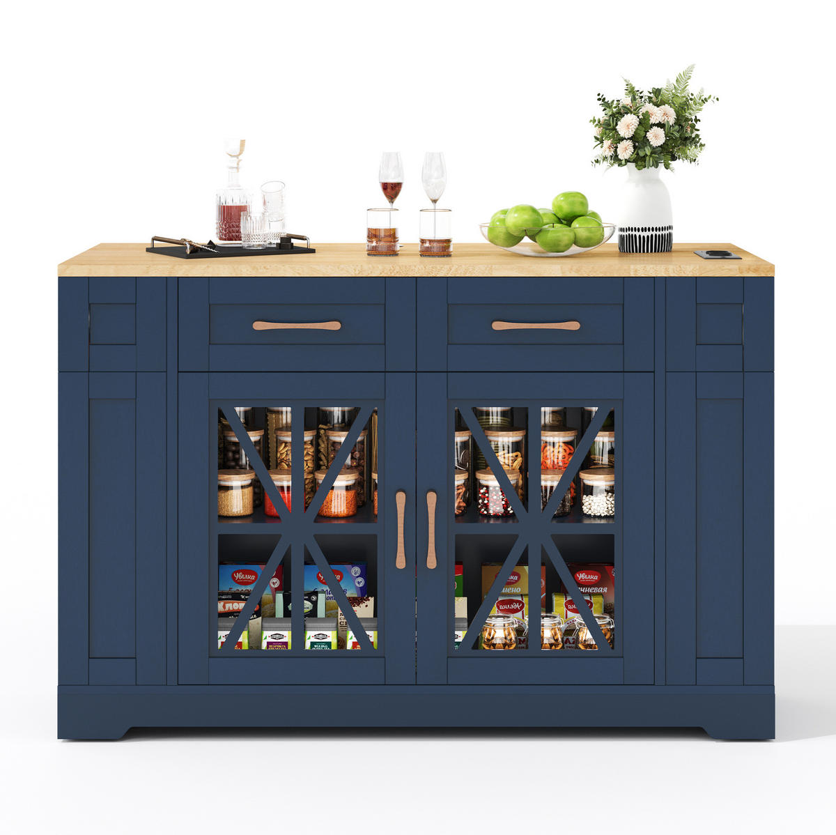 KÜCHENINSEL mit Klapptisch 120 cm Blau MDF - Blau, Holz (65/92/120cm) - Beauniv