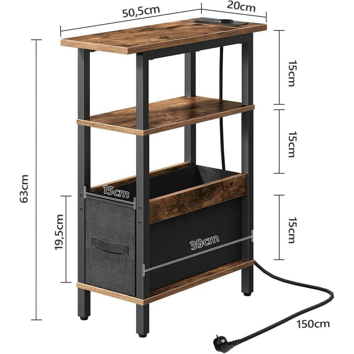 BEISTELLTISCH mit Ladestation 50.5 x 20 x 63 cm - Braun, Holzwerkstoff (50.5/20/63cm)