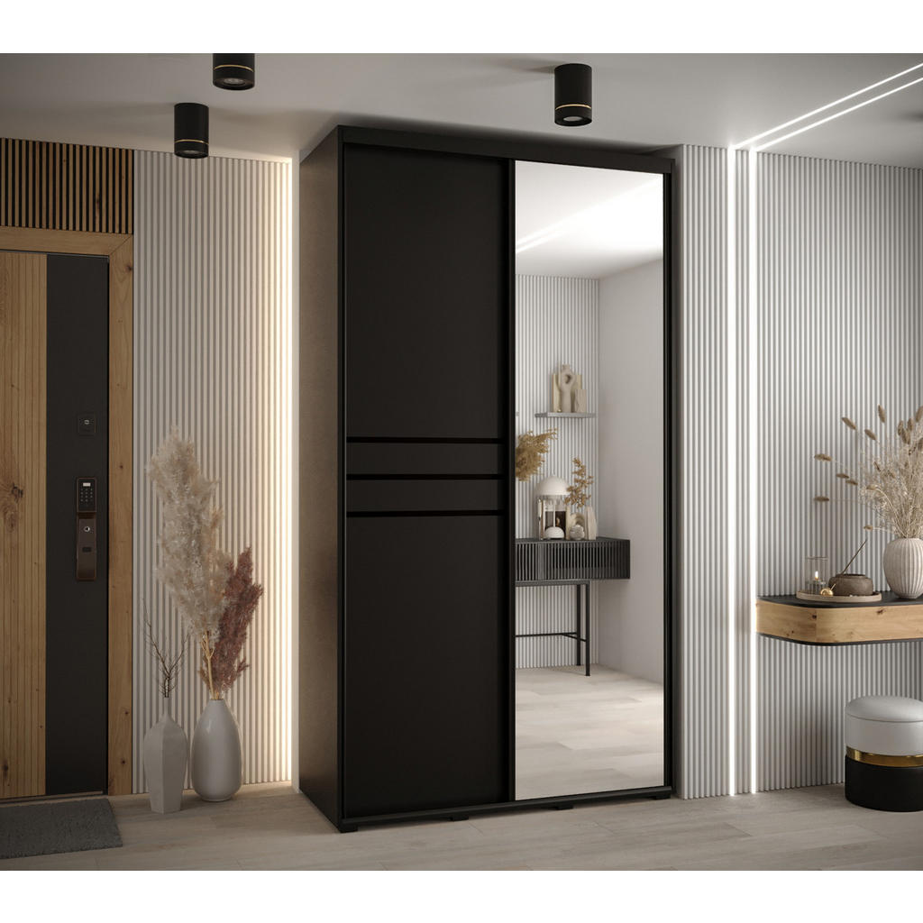 Thumbnail - Abiks Möbel Schwebetürenschrank, Schwarz, Schwarz, Schwarz, Metall, Nachbildung, 6 Fächer, 130x235x45 cm, Schlafzimmer, ...