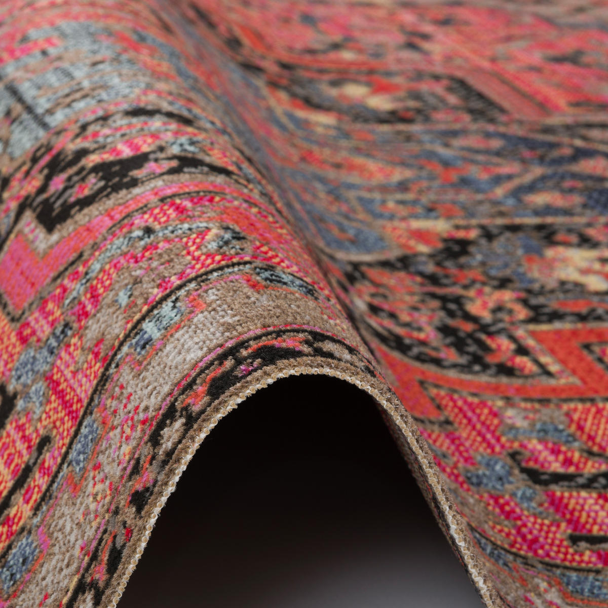 KURZFLOR DESIGNER TEPPICH MODERN VINTAGE ORIENT MUSTER - Pink/Rot, Textil (140/200cm) - Pergamon