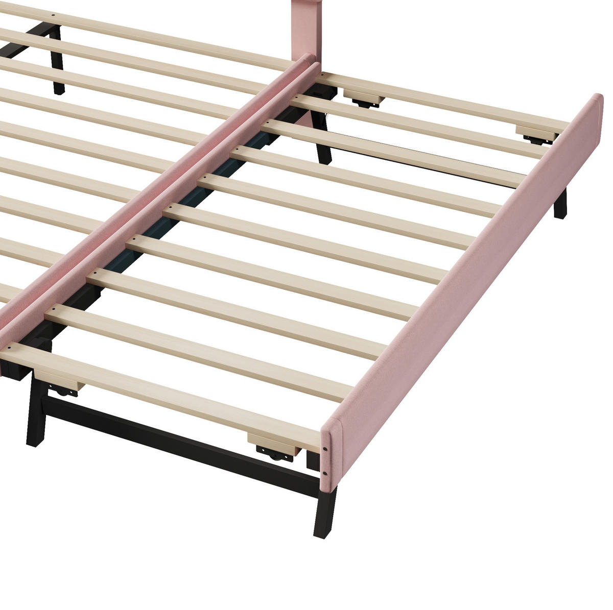POLSTERBETT mit Rollbett 140x200 cm Samt Pink - Pink, Metall (140/200cm) - Meubliv