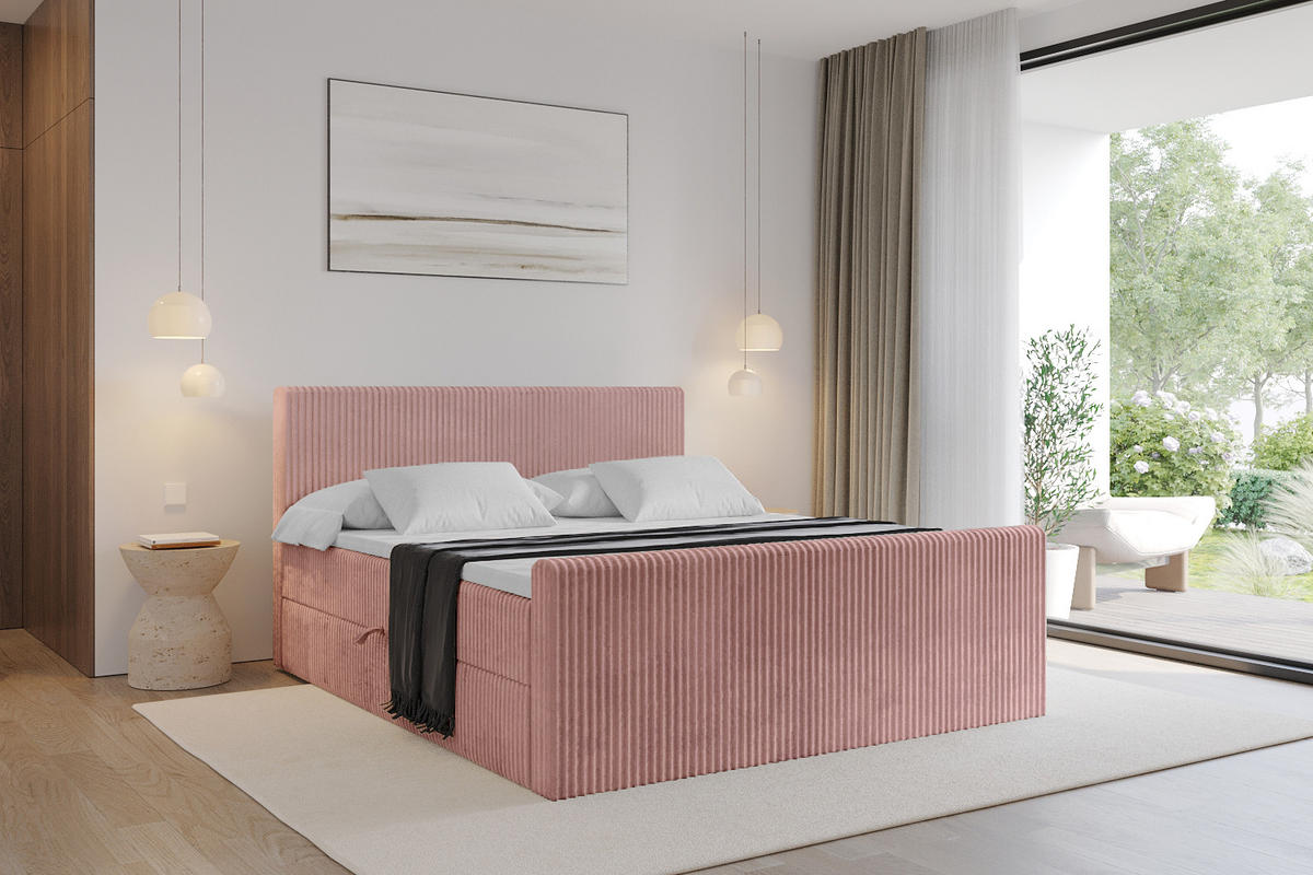 BOXBETT mit Matratze H4 und Lattenrost - TOLO-Z - 120x200 Cord - Hellrosa - Hellrosa, Holzwerkstoff (120/200cm) - ALTDECOR