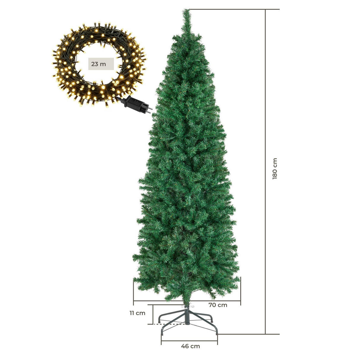 SET WEIHNACHTSBAUM MIT LICHTERKETTE , pulverbeschichteter Metallständer mit Kunststoffkappen, grün - Grün, Kunststoff (180cm) - tectake
