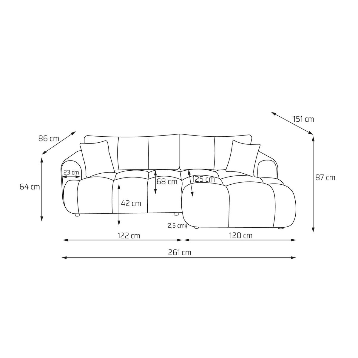 ECKSOFA CALM L Rechts mit Schlaffunktion 140x215 Webstoff weiß - Schwarz/Weiß, Holz/Kunststoff (151/261cm) - Muffo