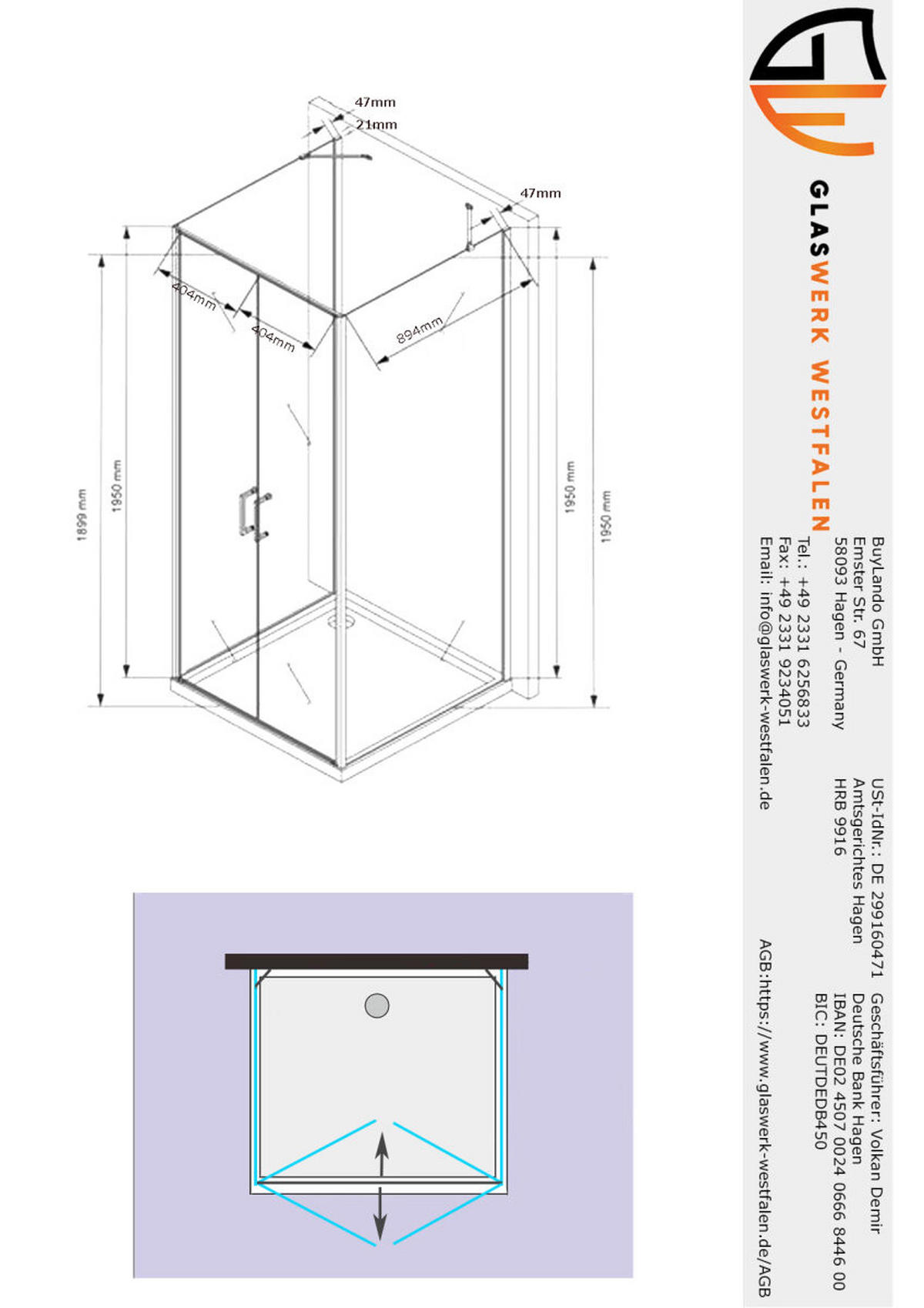U-DUSCHKABINE Nora 100 x 100 x 100 x 195 cm Klarglas Silber - Silberfarben, Glas (100/100/195cm) -  Glaswerk Westfalen