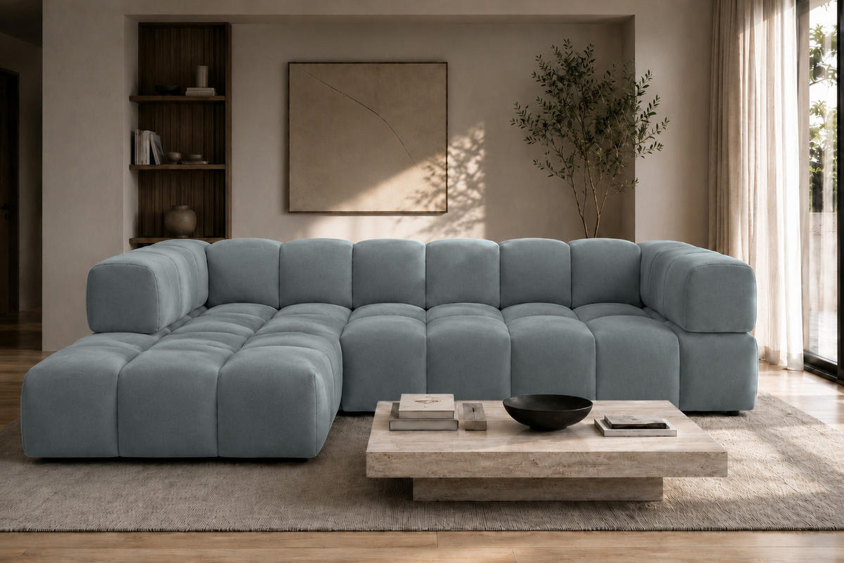 ECKSOFA L-Form, Veloursstoff Bluvel, Blaugrau, Links, Averro XL - Blaugrau, Holz (320/150cm) - Kaiser Möbel