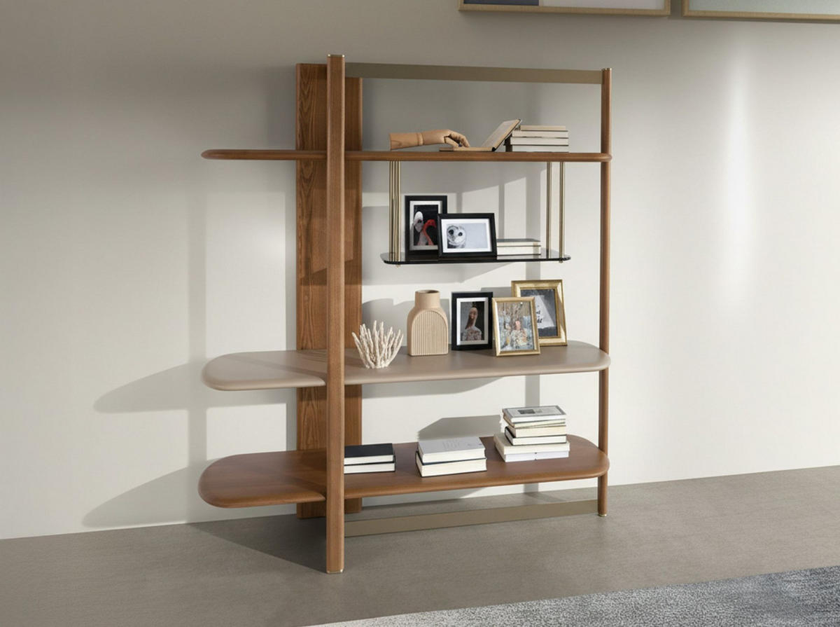 REGAL Linkes rechteckiges aus hellem Nussbaumholz und Holz in Greige-Farbe 140/50/162 cm - Hellbraun/Greige, Glas/Holz (140/162/50cm) - ANGEL CERDA