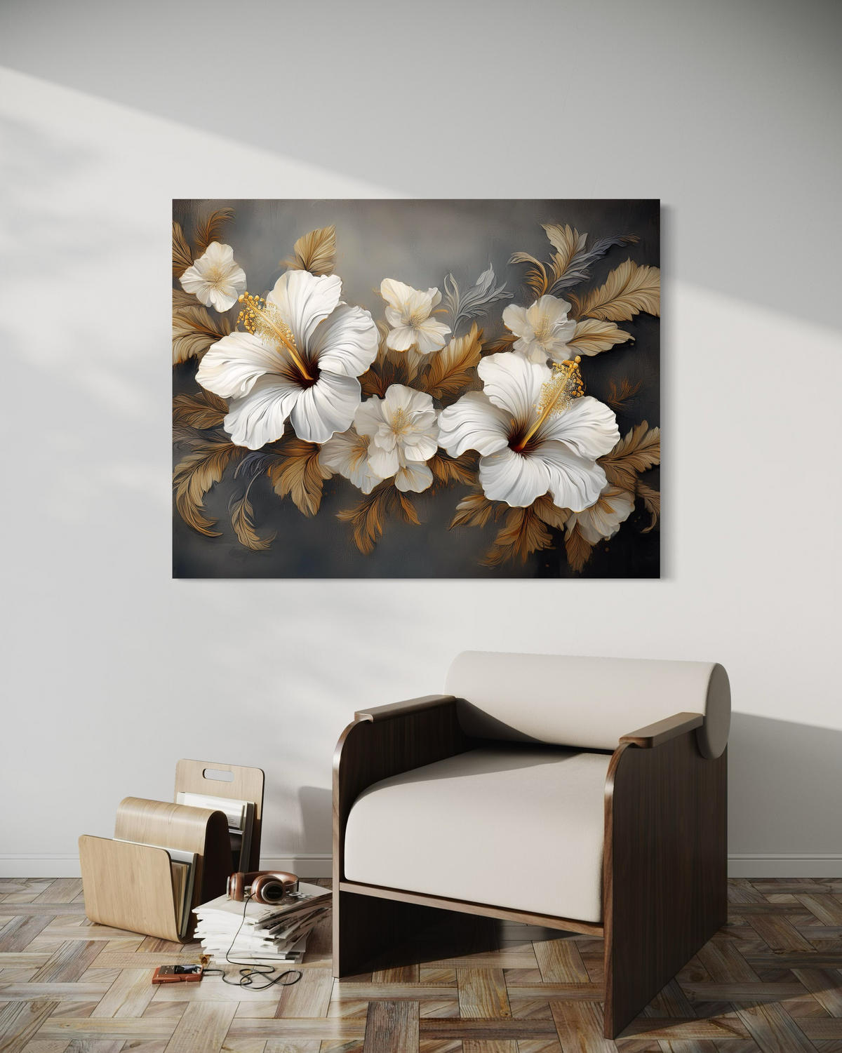 WANDBILD hibiskus blume natur - Weiß, Textil (60/40cm) - Feeby