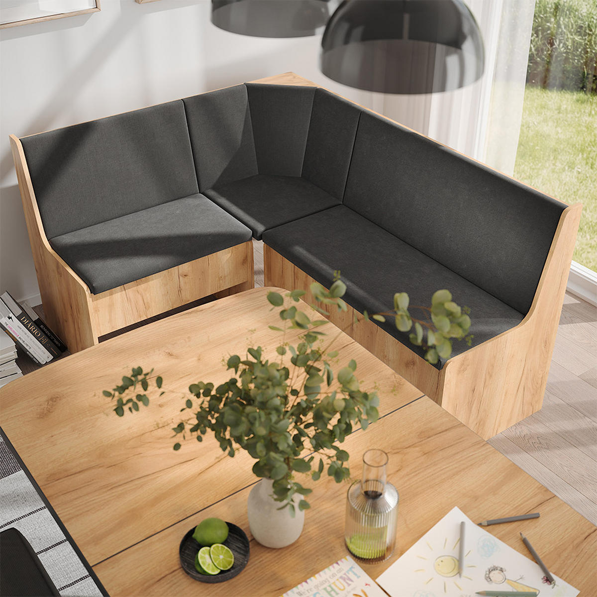 LAVICE DO JÍDELNY DO ROHU Ramon Zlatý mocný dub - medově dubová, kompozitní dřevo (150/80.5/51cm) - Vicco