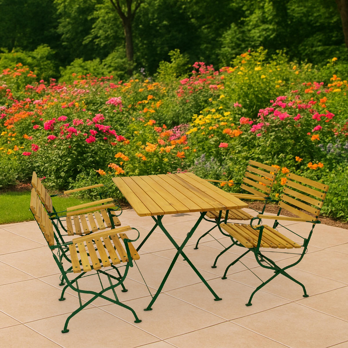 ESS_GRUPPE Townsville 5-teilig, Gartenmöbel Set - Flachstahl - Robinienholz - Gartenset Tisch und Stühle - dunkelgrün - Grün, Holz - TPFGarden