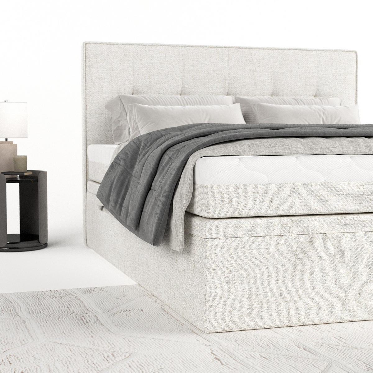 BOXBETT Arivo 160/200 cm Creme im Neve Stoff - Creme/Schwarz, Holz/Holzwerkstoff (160/200cm) - AltaBeds