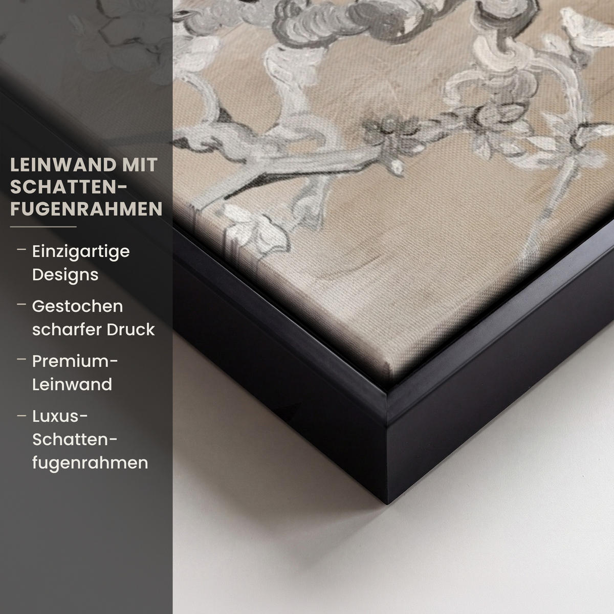 LEINWAND Bilder mit Rahmen - Mandelblüte - Kunst - Van Gogh - Beige - Abstrakt - 50x50 - Braun, Textil (50/50cm) - MuchoWow