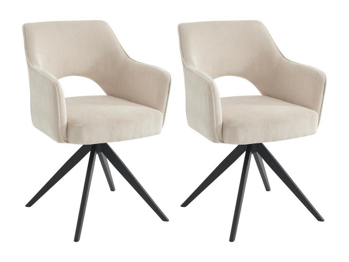 DREHSTUHL mit Armlehnen 2er-Set - Cord & schwarzes Metall - Cremefarben - KONYA - Creme, Textil (59/84/58cm) - Vente-Unique