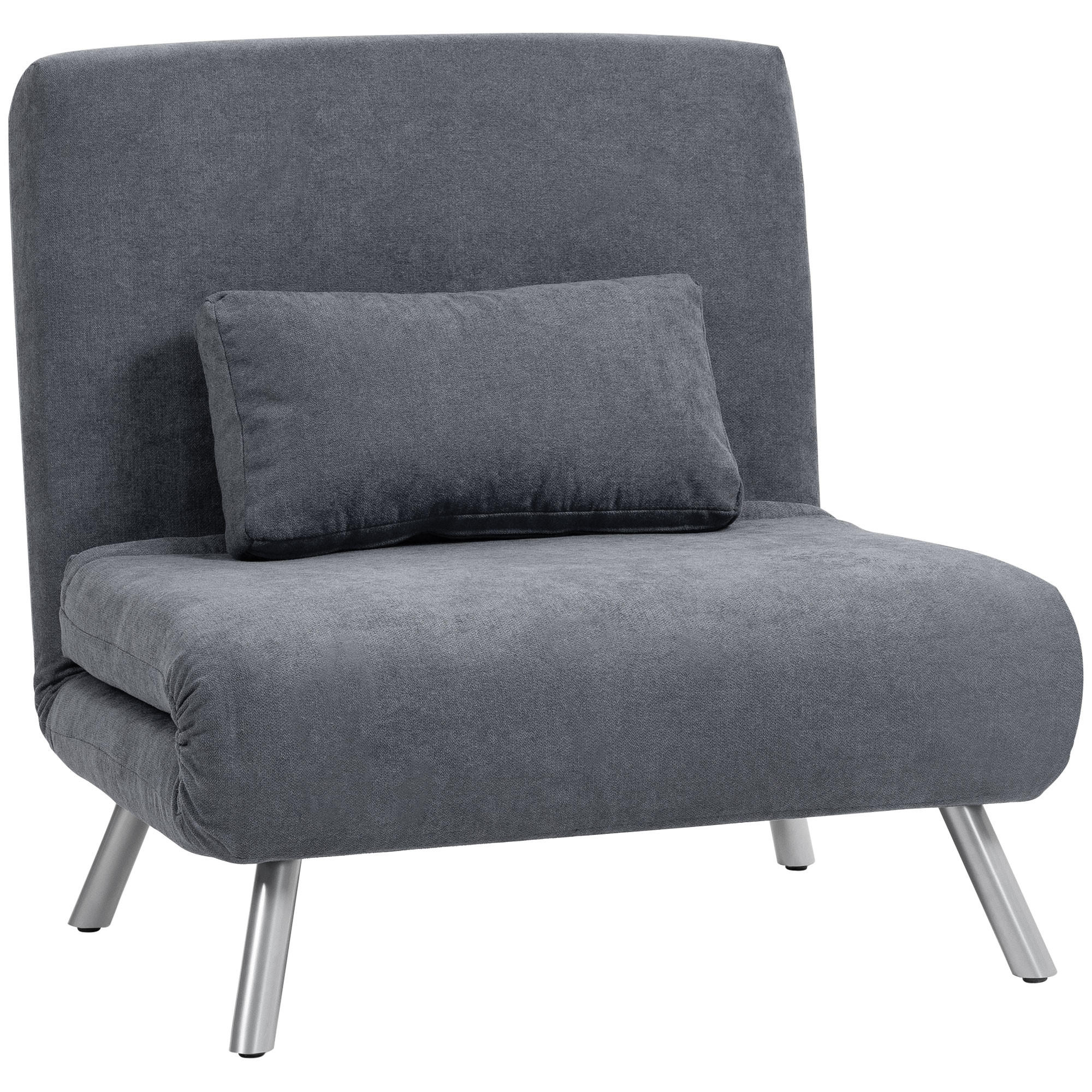 SCHLAFSESSEL 3-in-1 klappbar Schlafsofa mit Bettfunktion Relaxsessel Dunkelgrau - Dunkelgrau/Silberfarben, Textil/Metall (75/83/80cm) - HOMCOM