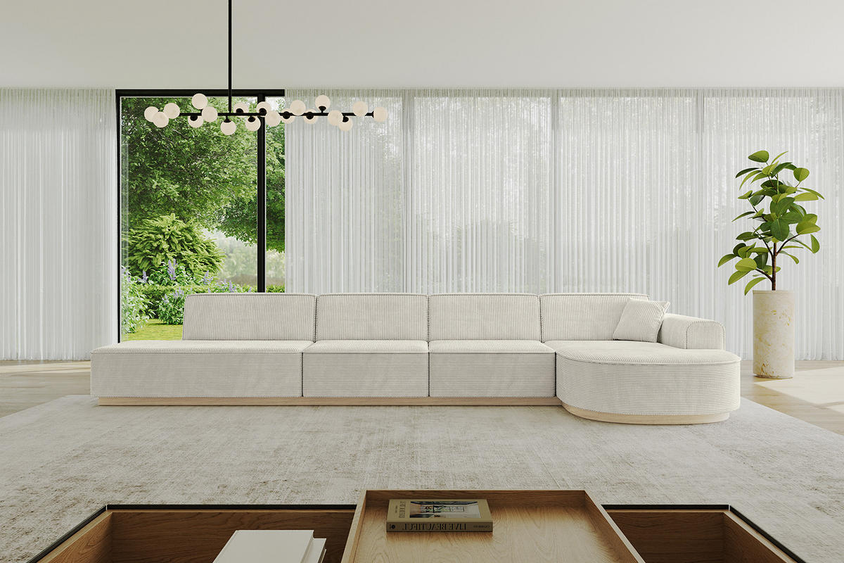 ECKSOFA Ottomane Rechts ARRIO-L3 - 413x171x83 cm Creme - Hellgrau/Creme, Holzwerkstoff/Textil (413/171cm) - ALTDECOR