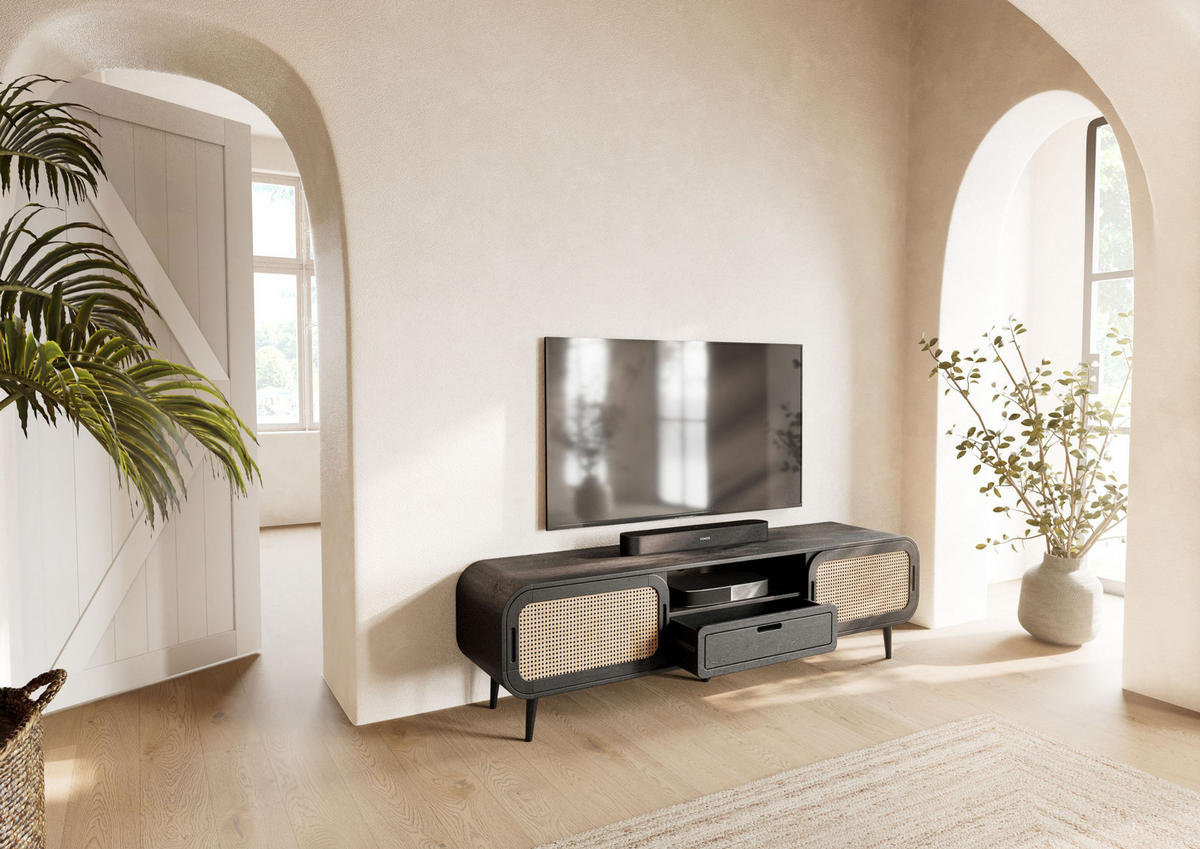 TV-BOARD Mango 180x40x50 dunkelgrau lackiert VALENCIA #222 - Grau, Holz (180/50/40cm) - Massivmoebel24