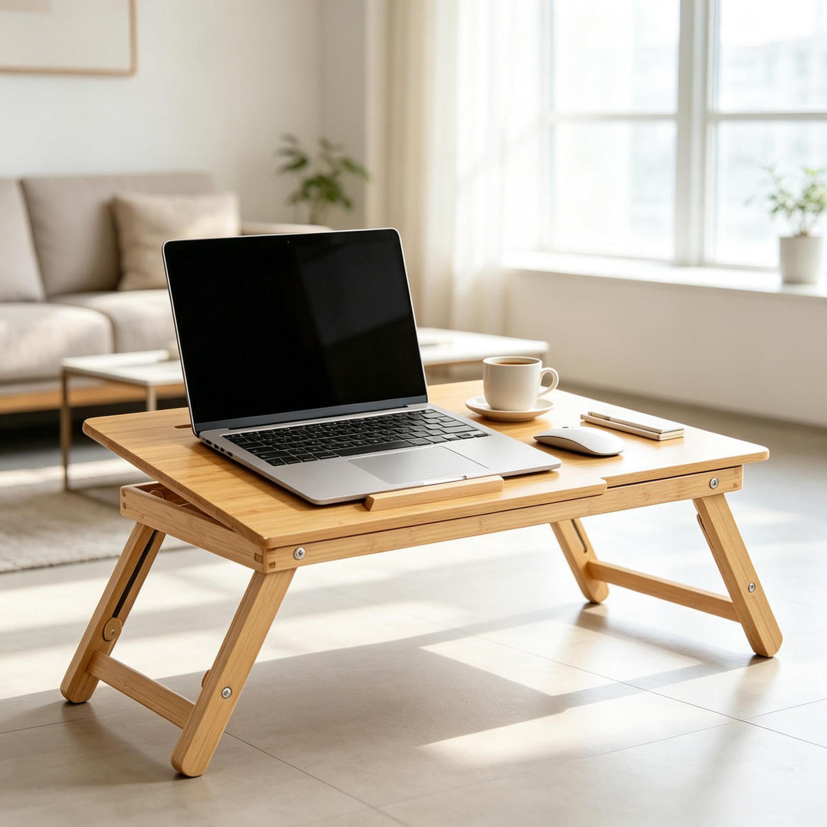 LAPTOPTISCH DE-37258 klappbar höhenverstellbar mit Schublade Natur - Naturfarben, Naturmaterialien (55/35/32.5cm) - ComfortXL