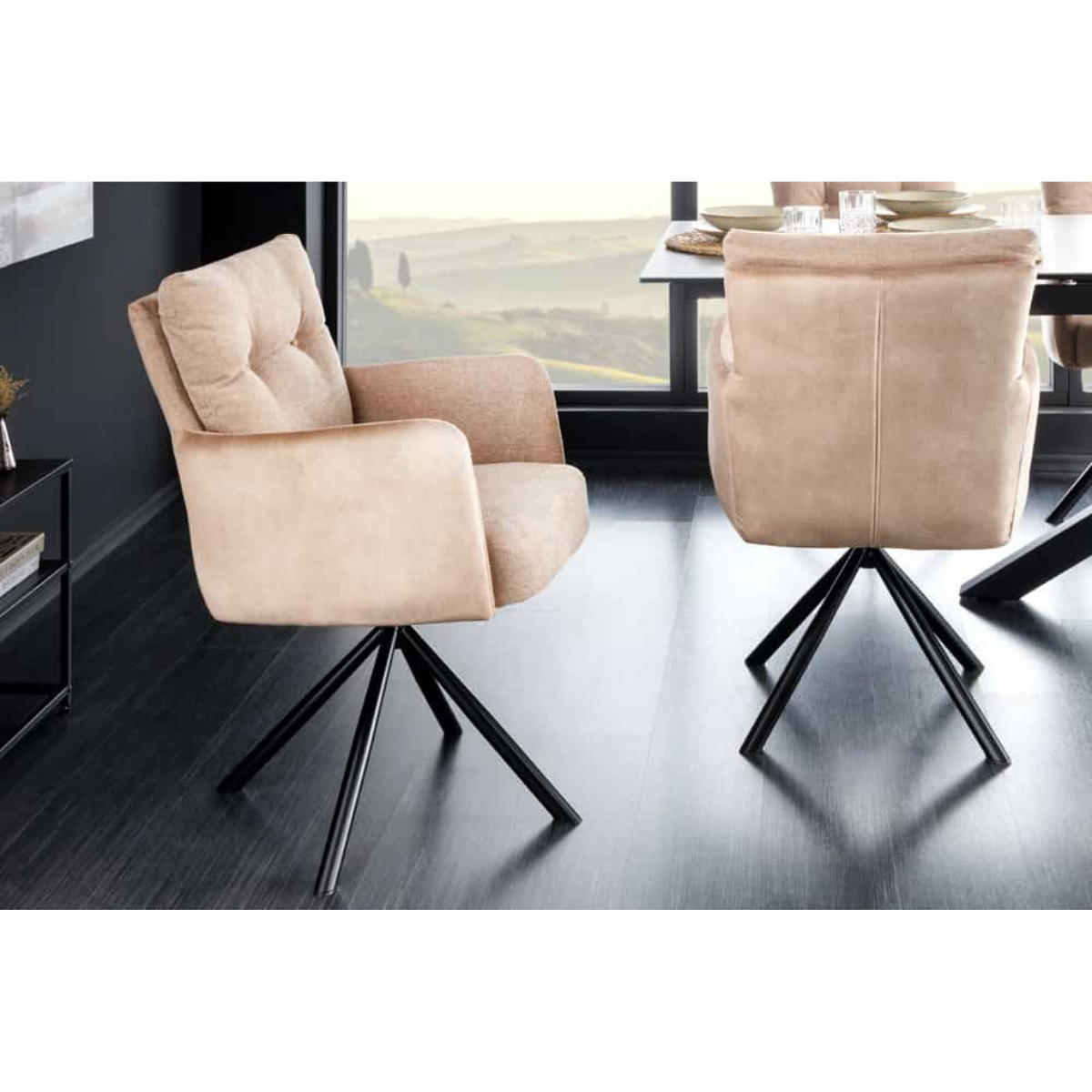 STUHL BIG GEORGE Samt Champagner, Beige - Champagner/Schwarz, Textil/Metall (58/90/68cm) - riess-ambiente