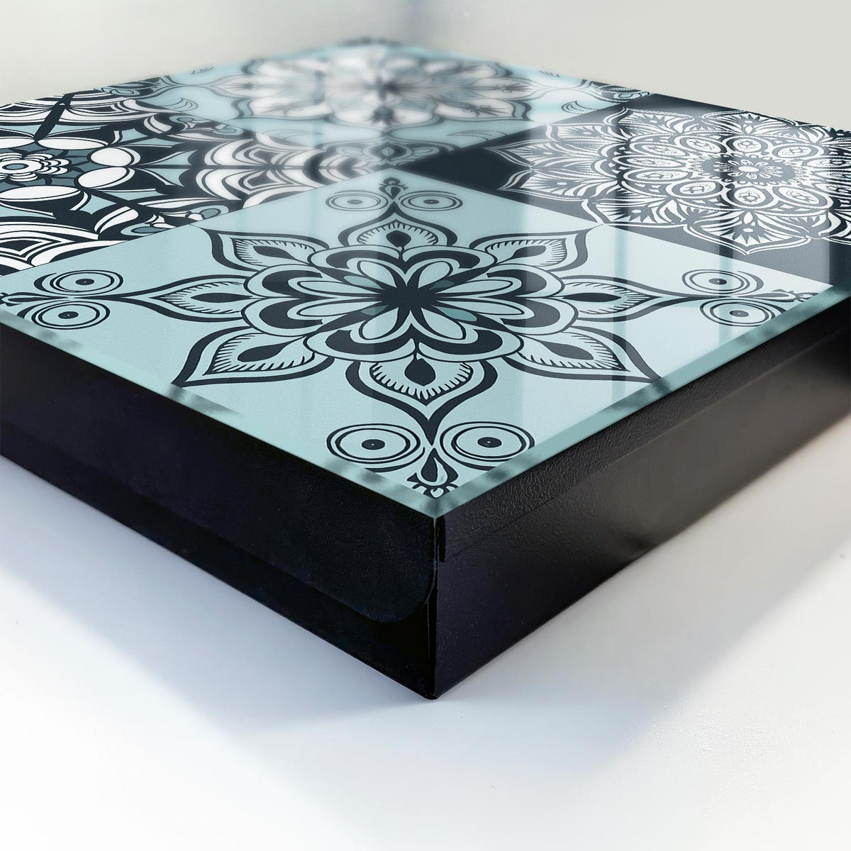 SCHLÜSSELBOX Schwarz 30x30 cm- Türöffnung nach rechts - Geometrische Muster - Blau, Metall (30/30/5cm) - TULUP
