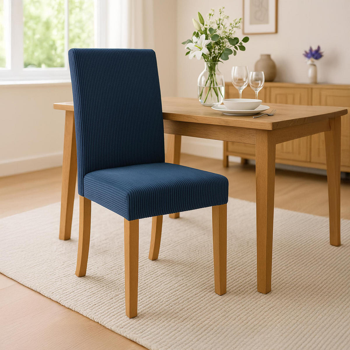 ESSZIMMERSTUHL Cord Blau - Blau/Naturfarben, Holz/Textil (41/91/47cm) - CLP