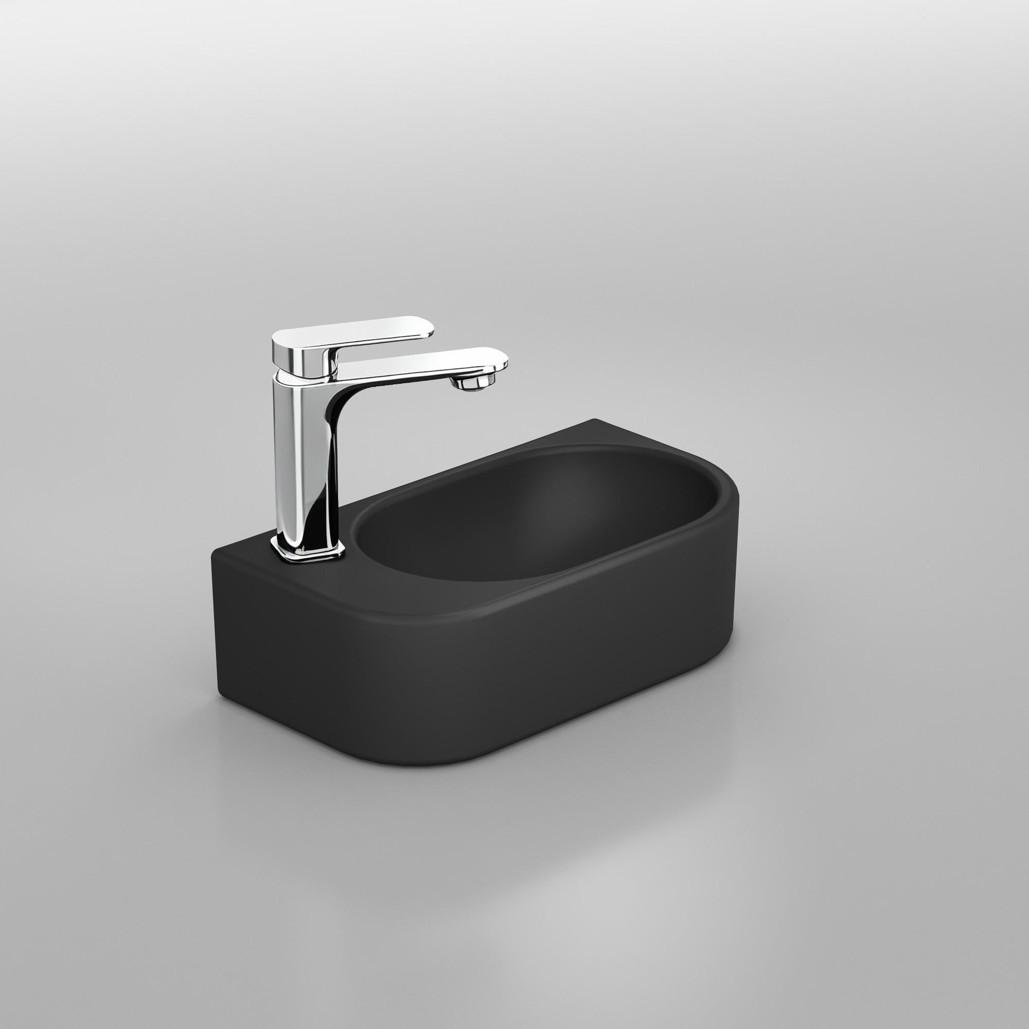 WASCHBECKEN Abgerundete Ecken Mit Hahnloch rechts Mattschwarz 40 / 21,5 / 12 cm - Schwarz, Keramik (21.5/12/40cm) - EMKE