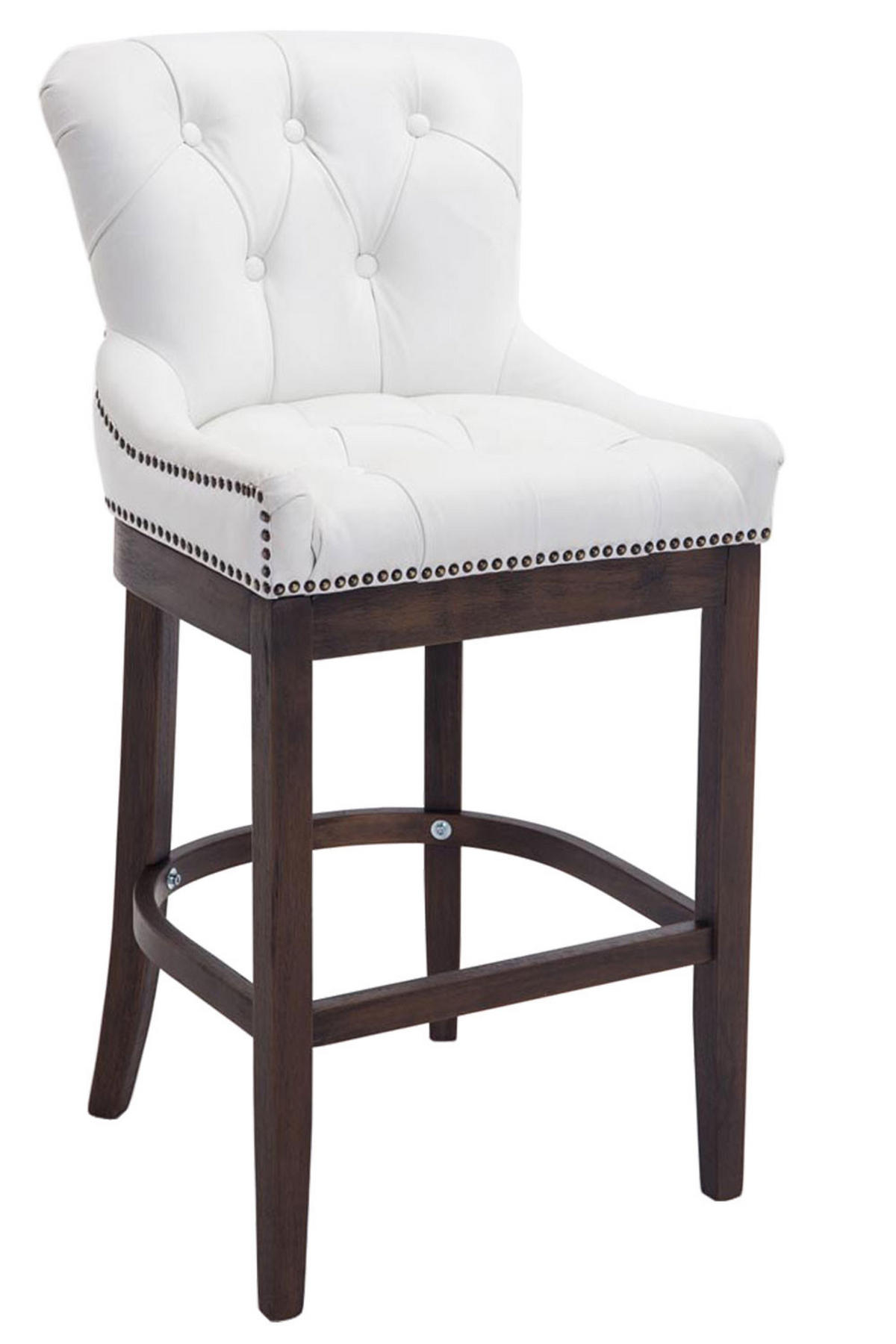 BARHOCKER 2er Set Echtleder weiß - Weiß, Leder/Holz (55/109/57cm) - CLP