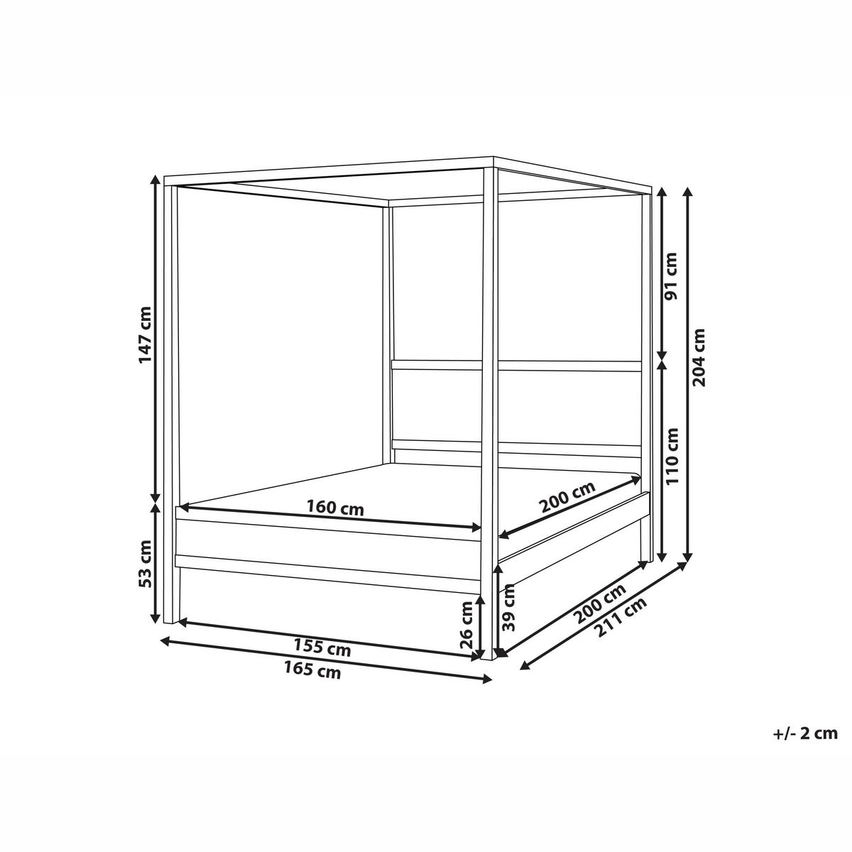 HIMMELBETT 160/200 cm Hellbraun Hauterives - Hellbraun, Holz (160/200cm) - Beliani
