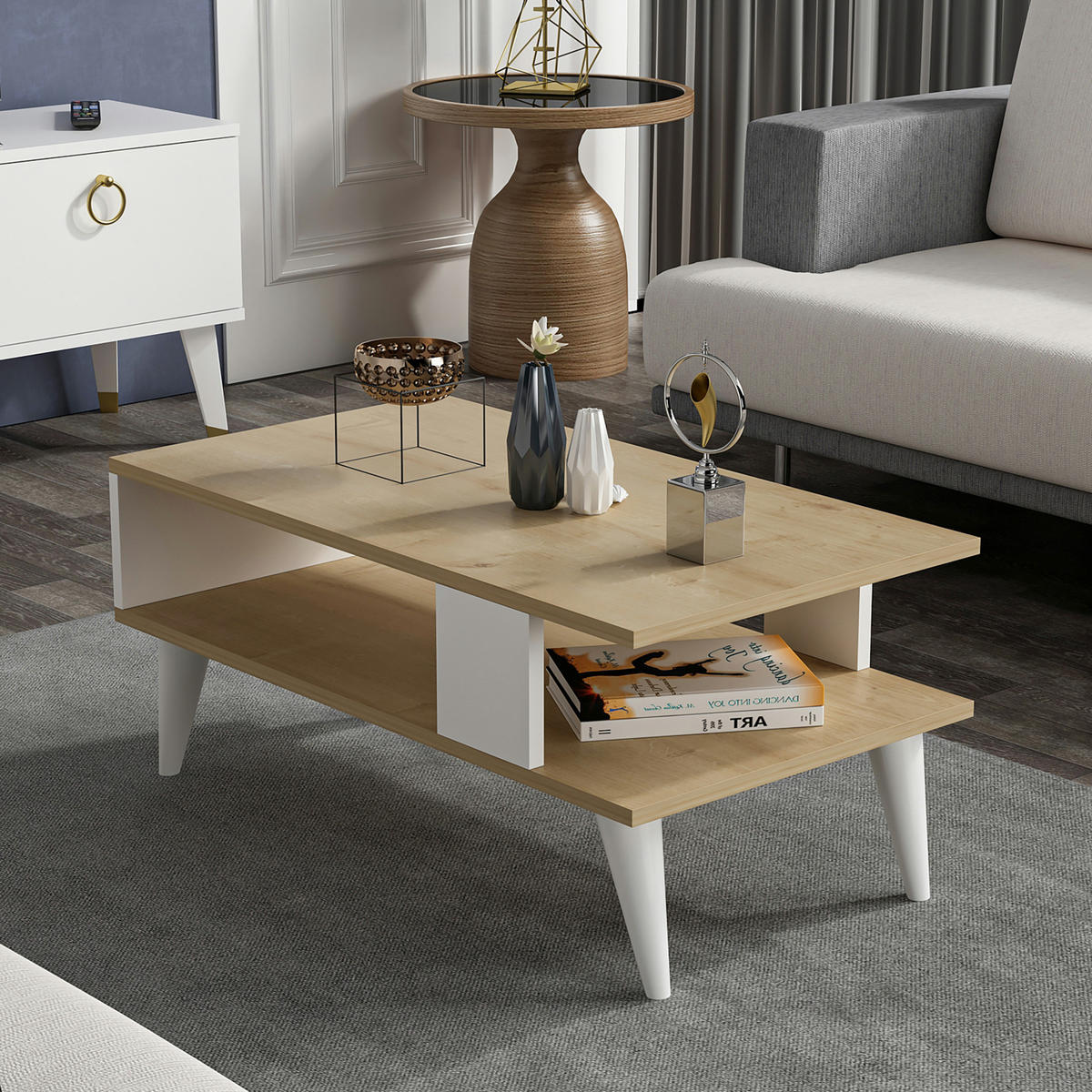 COUCHTISCH Lycksele 90/45/40 - Eichefarben, Holzwerkstoff/Kunststoff (45/90/40cm) - [en.casa]