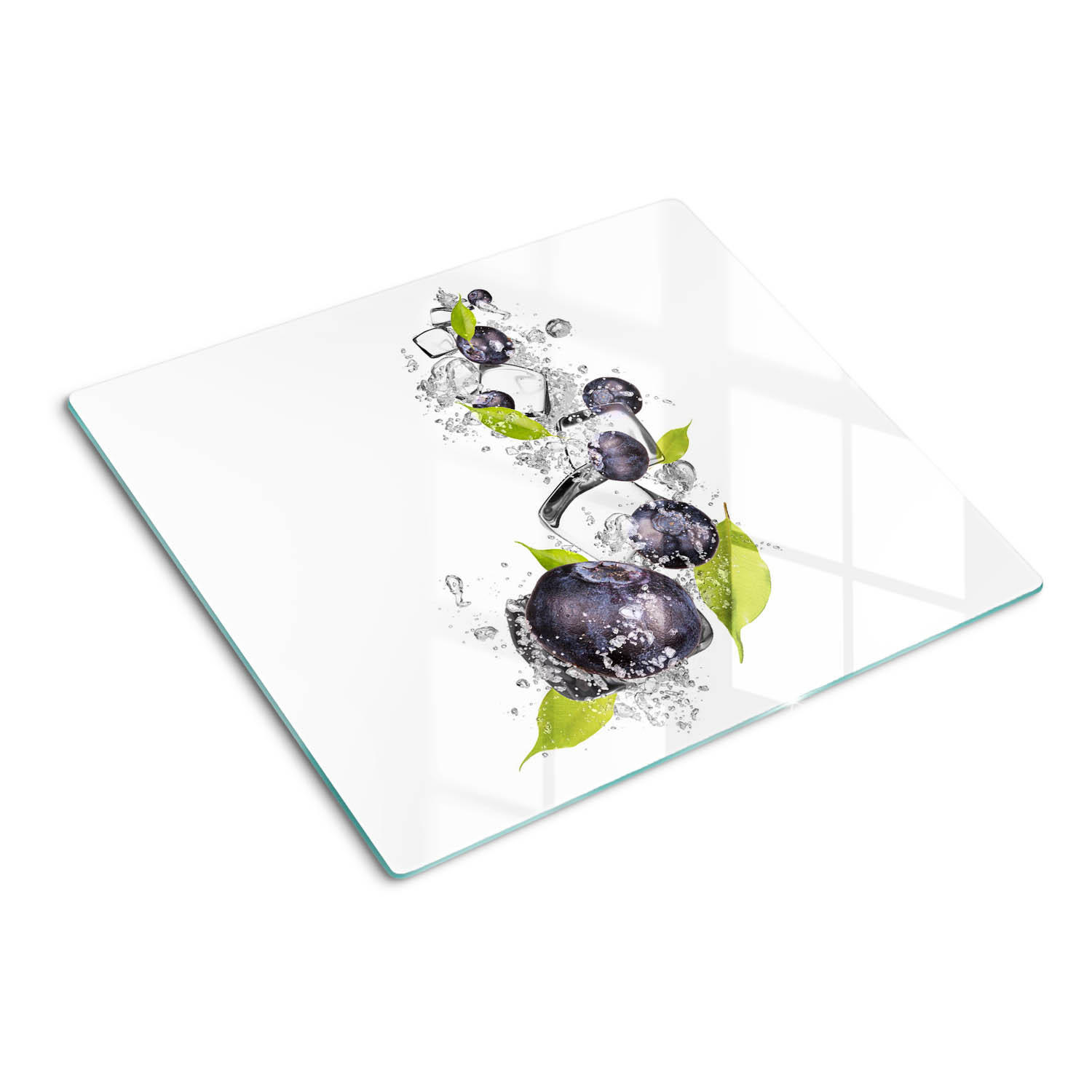 GLASPLATTE 60x52 cm Blaubeeren mit Eis - Schwarz, Glas (60/0.4/52cm) - TULUP
