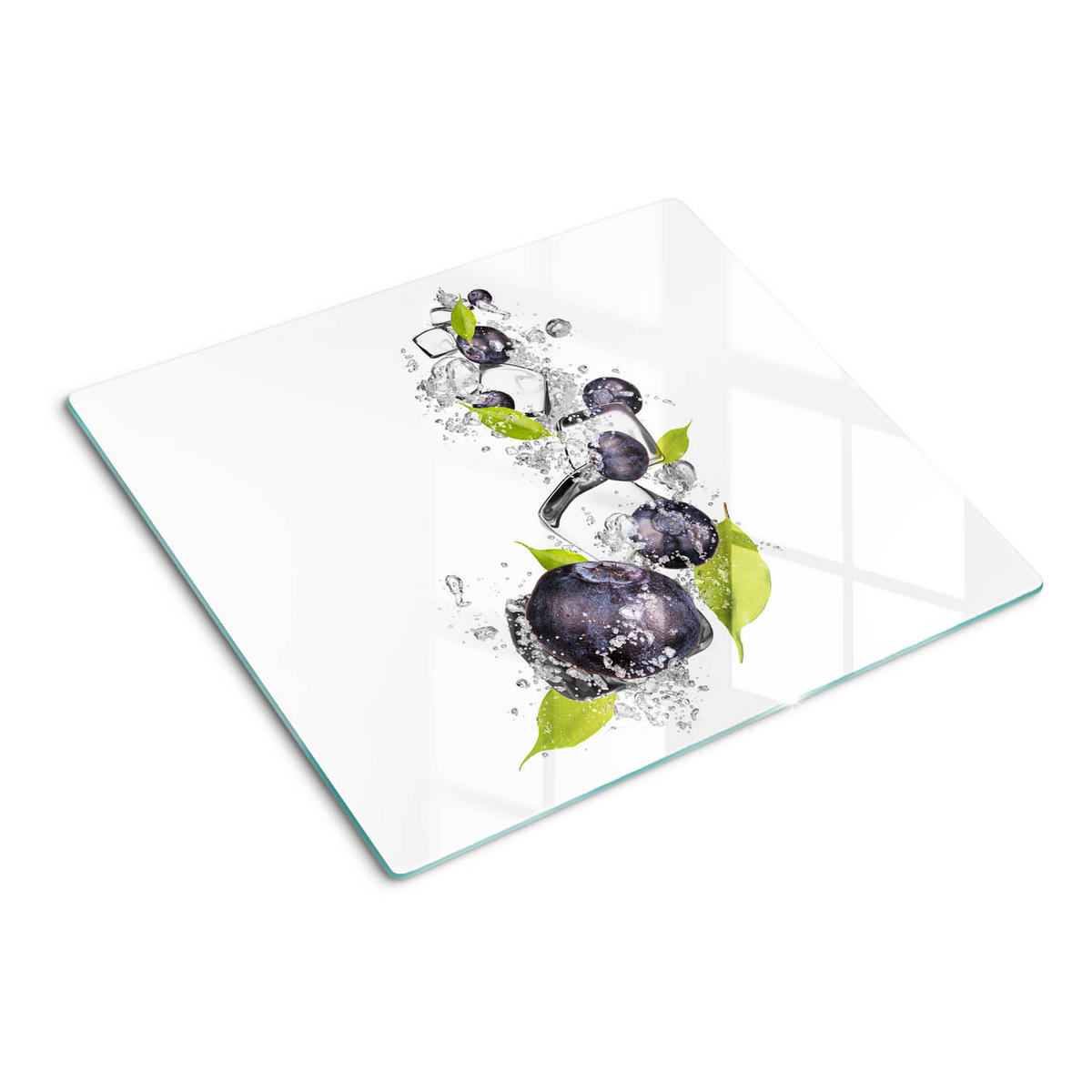 GLASPLATTE 60x52 cm Blaubeeren mit Eis - Schwarz, Glas (60/0.4/52cm) - TULUP