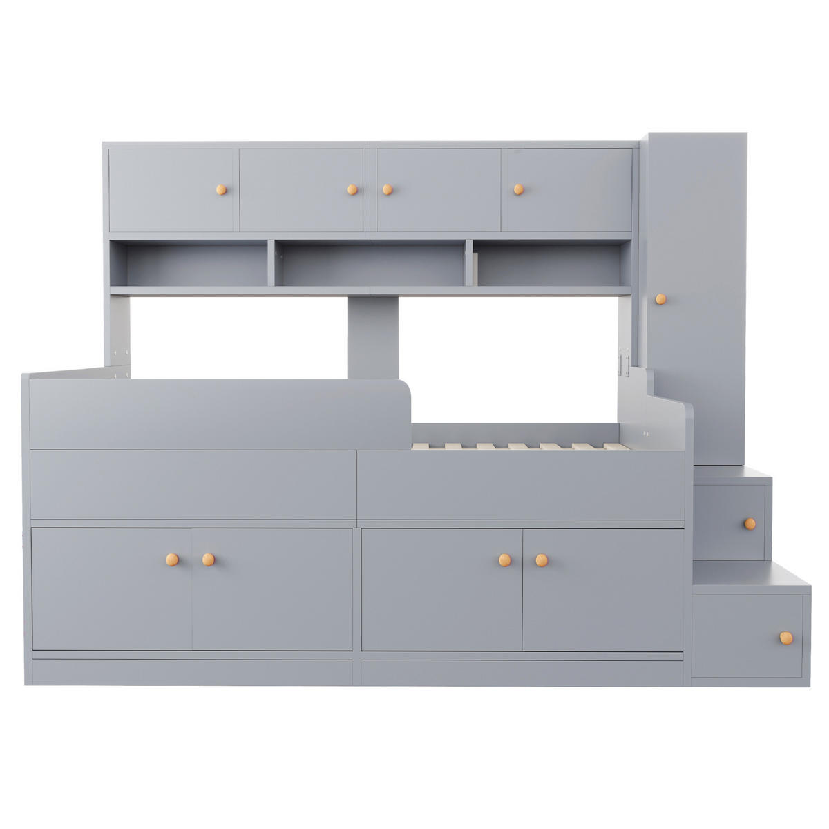 STAURAUMBETT 90/200 cm mit Schrank und LED, DE-01518, in Grau - Grau, Holzwerkstoff (90/200cm) - ComfortXL