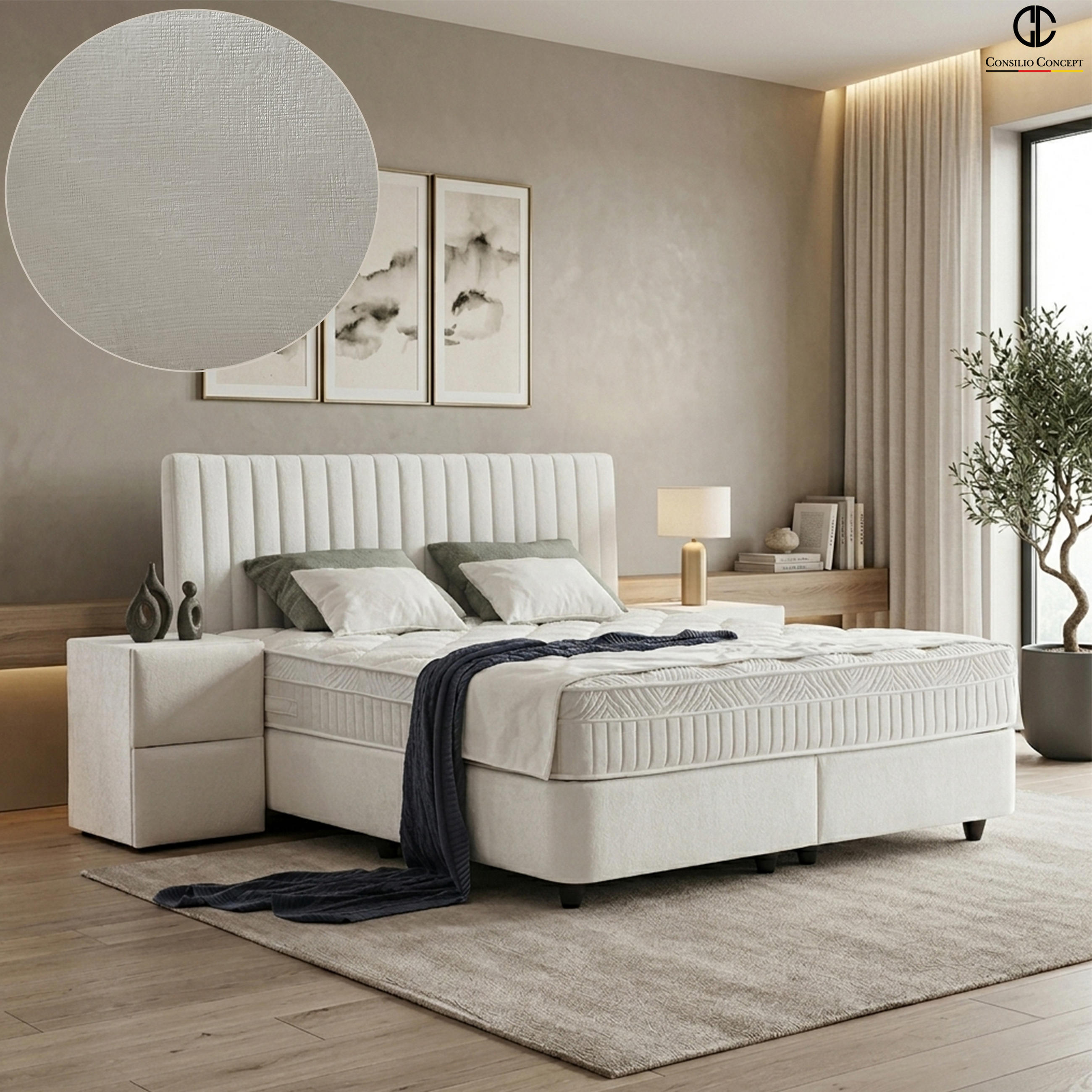 BOXSPRINGBETT MIT BETTKASTEN LYON 90/200 cm, Ivory, Bettkasten, Matratze, Topper integriert, H3 mittel - Creme/Schwarz, Holz/Kunststoff (90/200cm) - Consilio Concept
