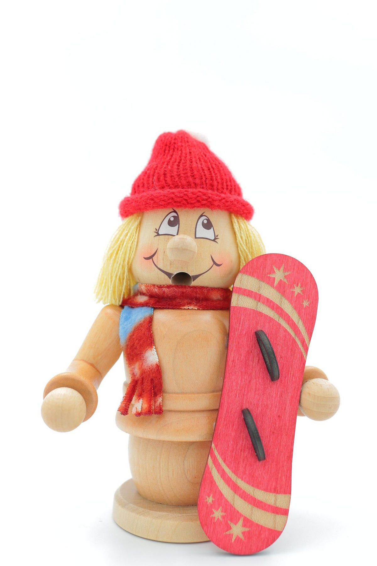 RAUCHFIGUR Wichtel Snowboarderin 15cm - Multicolor, Holz (9/15/0.1cm)