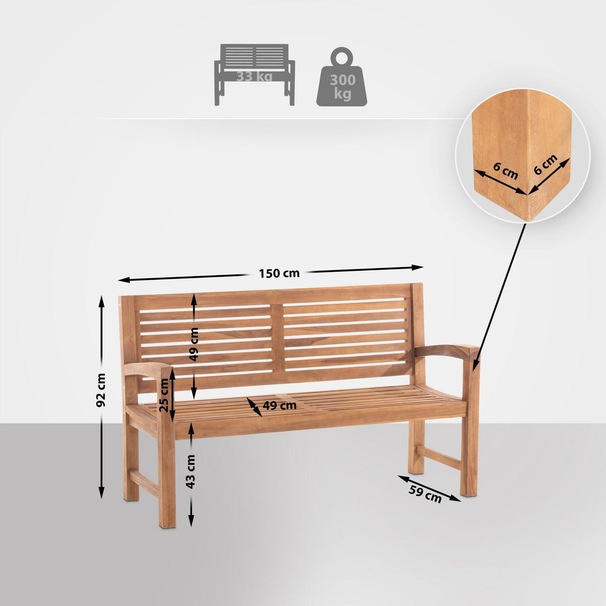 GARTENBANK 150/59 cm Holz teak - Teakfarben, Holz (150/92/59cm) - CLP