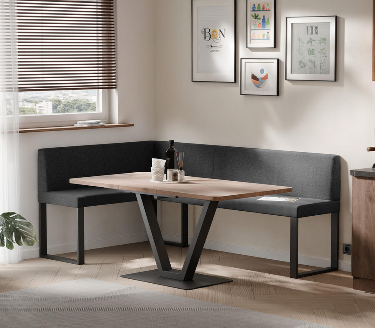 ECKBANK links SANA U Webstoff glatt, 128/168 cm Anthrazit - Anthrazit, Textil/Metall (128/168cm) - Idohome
