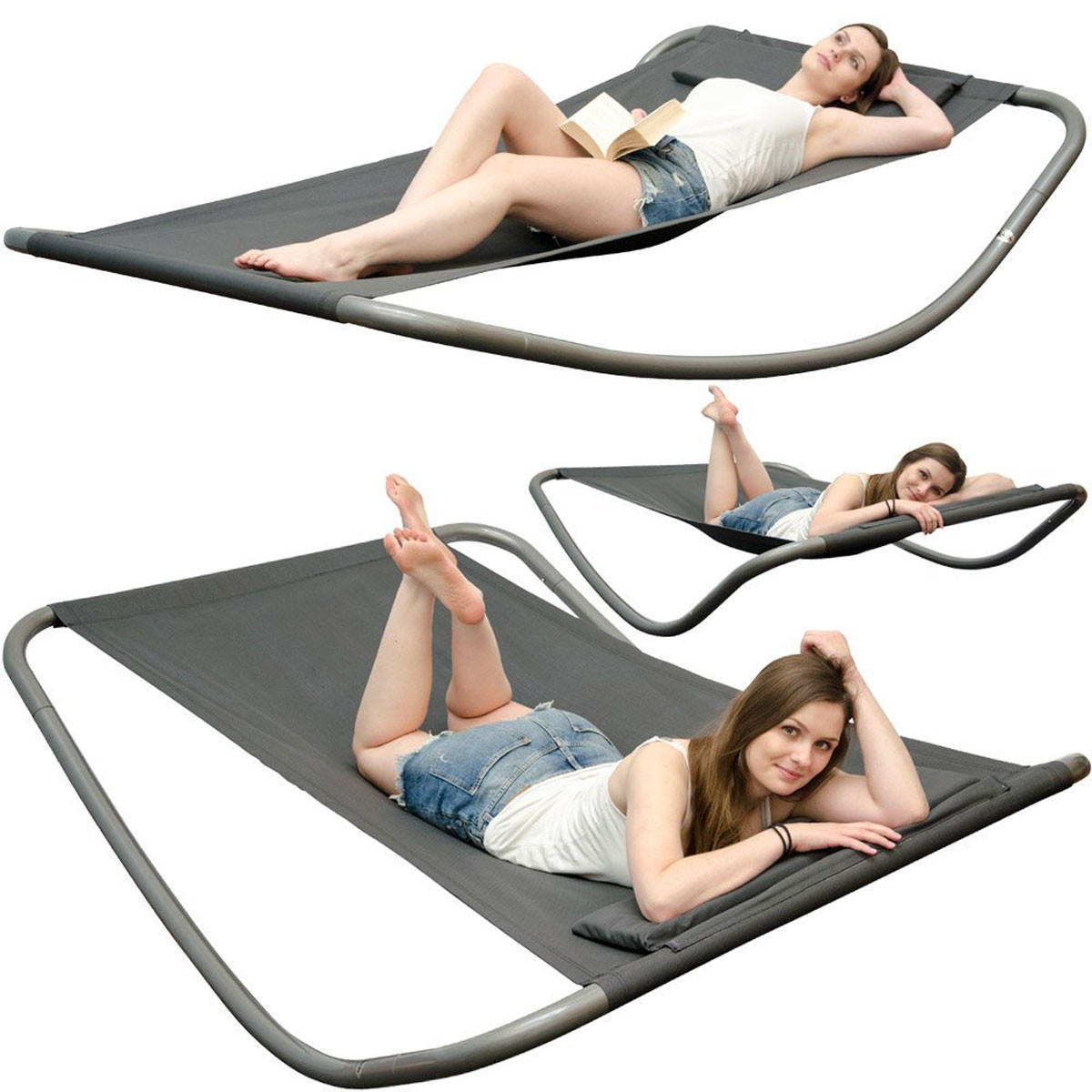 XXL-SCHAUKELLIEGE für 2 Personen bis 120kg, 200/130/32 cm, schwarz - Grau, Kunststoff (130/32/200cm) - Amanka