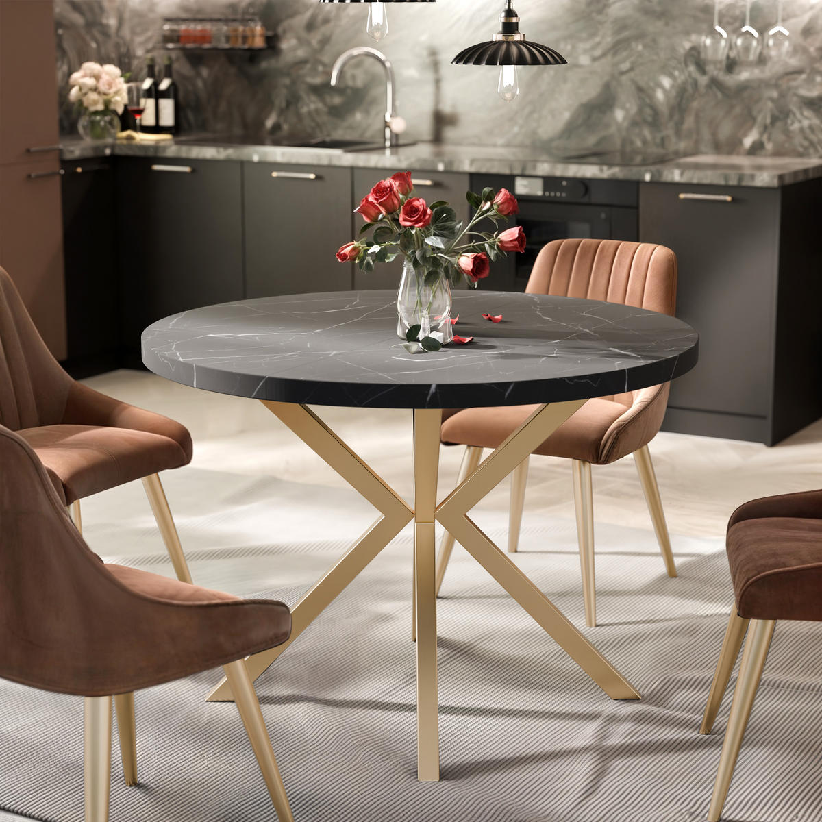AUSZIEHTISCH MILTON 100-176/76 cm mit Metallgestell, Gold / Grigia Pietra - Goldfarben/Grau, Holzwerkstoff/Metall (100/100/76cm) - Idohome
