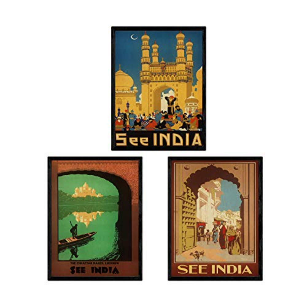 POSTER Set Mit 3 Vintage Blätter Indien A4 Rahmenlos - Klar, Papier (29.7/5/21cm) - Nacnic