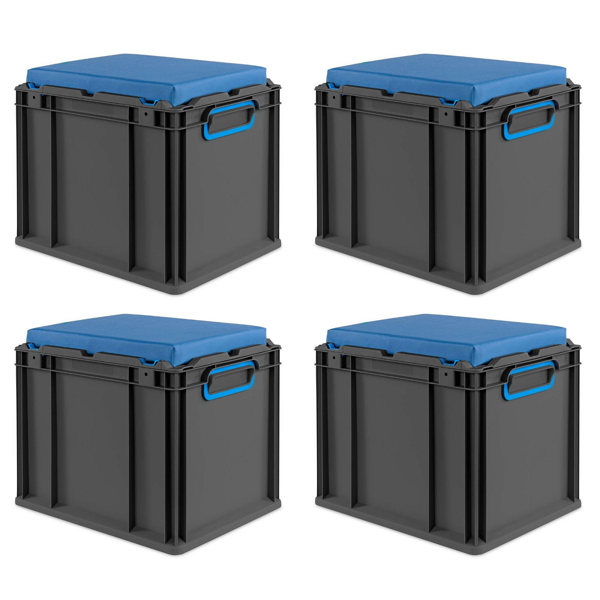 EUROBOX 4x NextGen Seat Blau, HxBxT 36,5x30x40cm, 30 Liter, Griffe geschlossen, Schwarz - Schwarz, Kunststoff (30/36.5/40cm) - PROREGAL