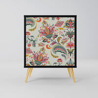 SIDEBOARD ORGANIC FOLKLORE, Schwarz, 57,5x42x75,5 cm, Goldfarbene Metallfüße - Goldfarben/Multicolor, Holzwerkstoff/Metall (57.5/75.5/42cm) - SpaceRebels
