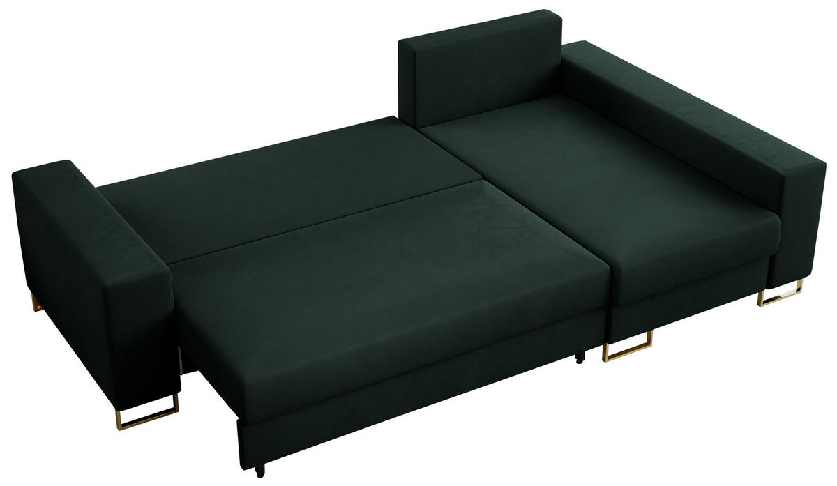 ECKSOFA Dorian Velvet Grün - Goldfarben/Grün, Textil/Metall (242/138cm) - MKS