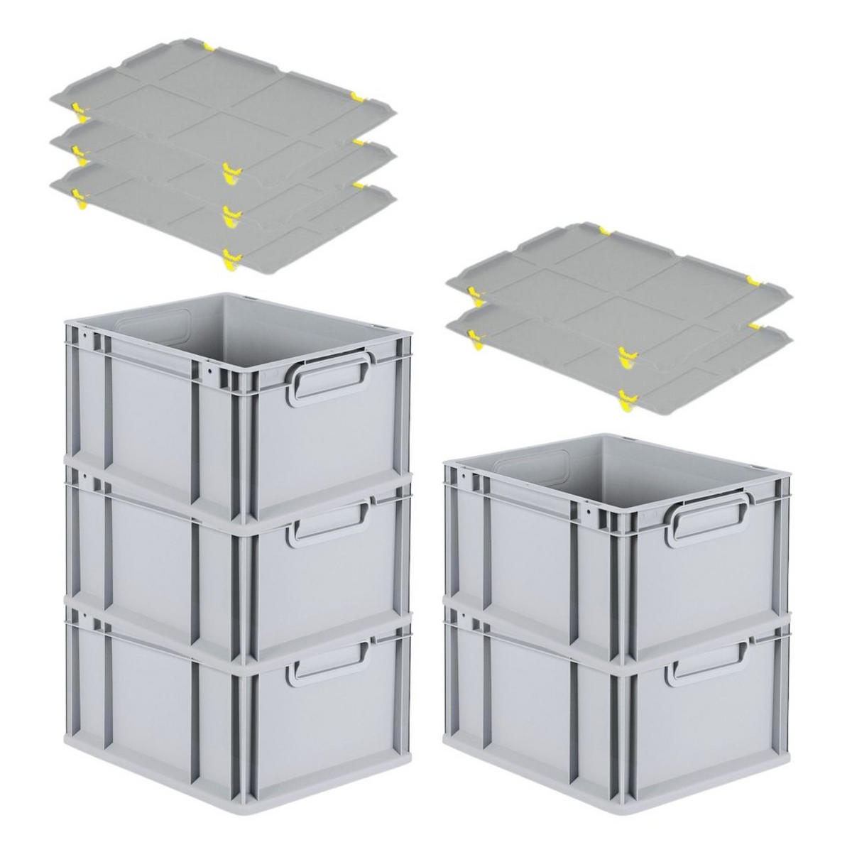 EUROBOX 5x Nextgen Economy Mit Auflagedeckel Grau/Gelb Griffe Geschlossen 20 Liter - Gelb, Kunststoff (30/22/40cm) - PROREGAL