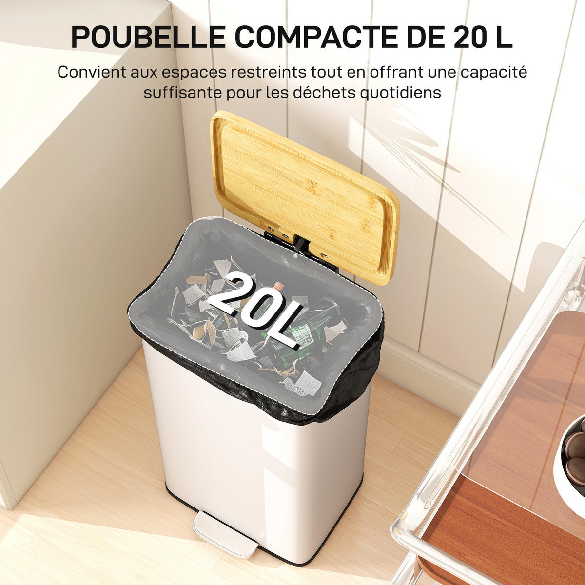 TRETEIMER Weiß Soft-Close Pedal 20L - Naturfarben, Holz (29.5/56.8/29.5cm) - PANGIVO