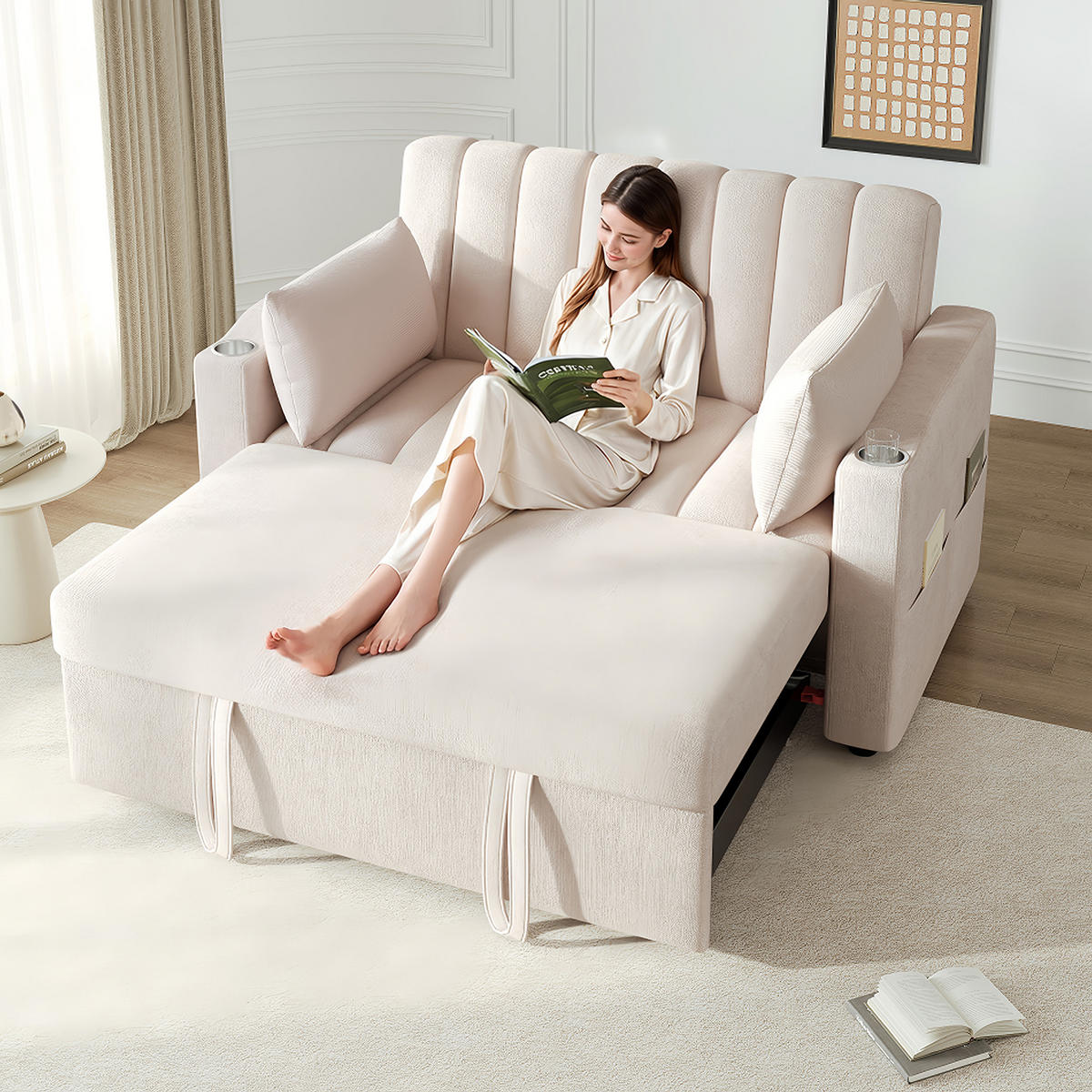 DOPPELSCHLAFSOFA 136x162x84 3-stufig, Leinen, beige - Beige, Textil (162/84/136cm) - Luhomfu