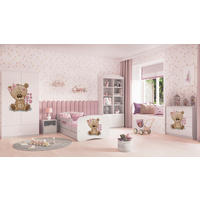 KINDERBETT Teddybär mit Blumen 80x160 cm mit Schublade, Rausfallschutz & Lattenrost, Weiß - Weiß, Holzwerkstoff (80/160cm) - RAUMHIRSCH FURNITURE