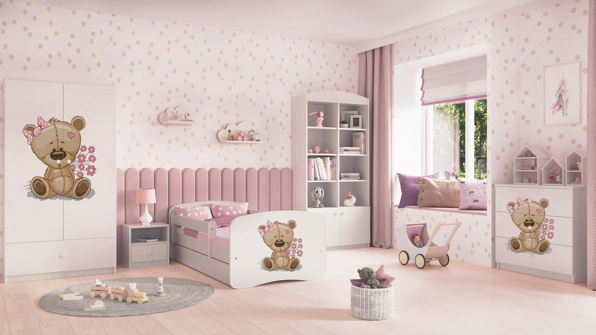 KINDERBETT Teddybärblumen mit Schublade und Matratze 160/80 - Weiß, Holzwerkstoff (80/160cm) - RAUMHIRSCH FURNITURE