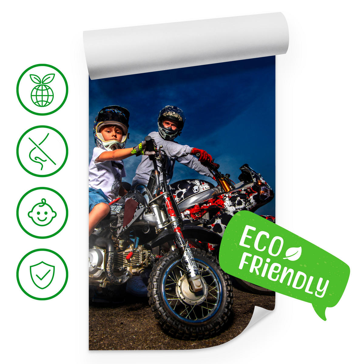 FOTOTAPETE für Schlafzimmer Vater Sohn Motorräder Action 450x315 - Rot/Schwarz, Papier (450/315cm) - Muralo