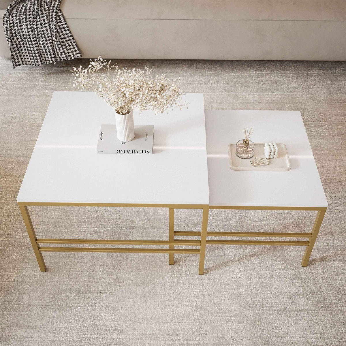 COUCHTISCH Weiße Glanz Gold Rahme - Goldfarben/Weiß, Holzwerkstoff (70/70/46cm) - Idohome