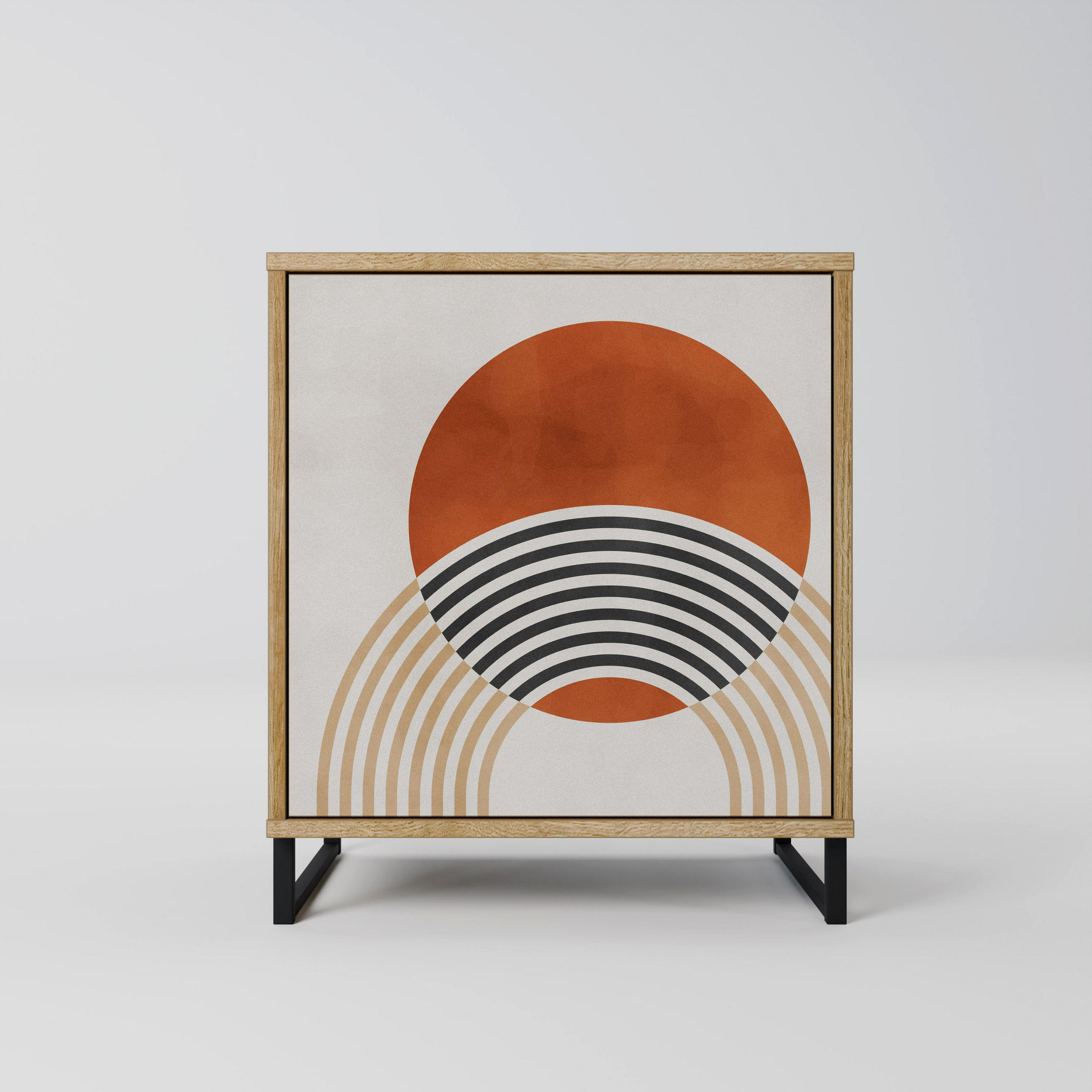 SIDEBOARD SPACE AROUND, Eichefarben, 57,5x42x67,5 cm, Schwarze Metall-Rahmenfüße - Eichefarben/Multicolor, Holzwerkstoff/Metall (57.5/67.5/42cm) - SpaceRebels