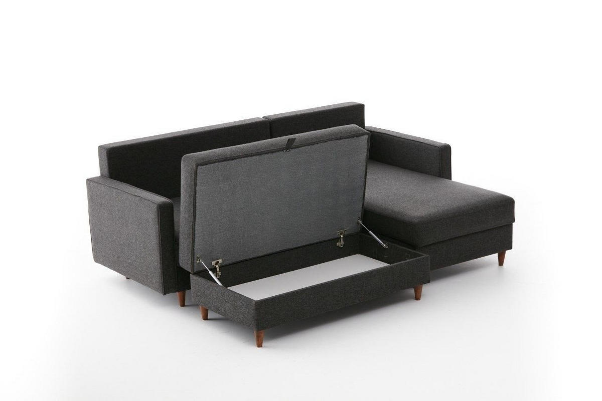 ECKSOFA mit Hocker, Schlaffläche - Anthrazit/Walnussfarben, Holz/Kunststoff (155/210cm) - myHomelando